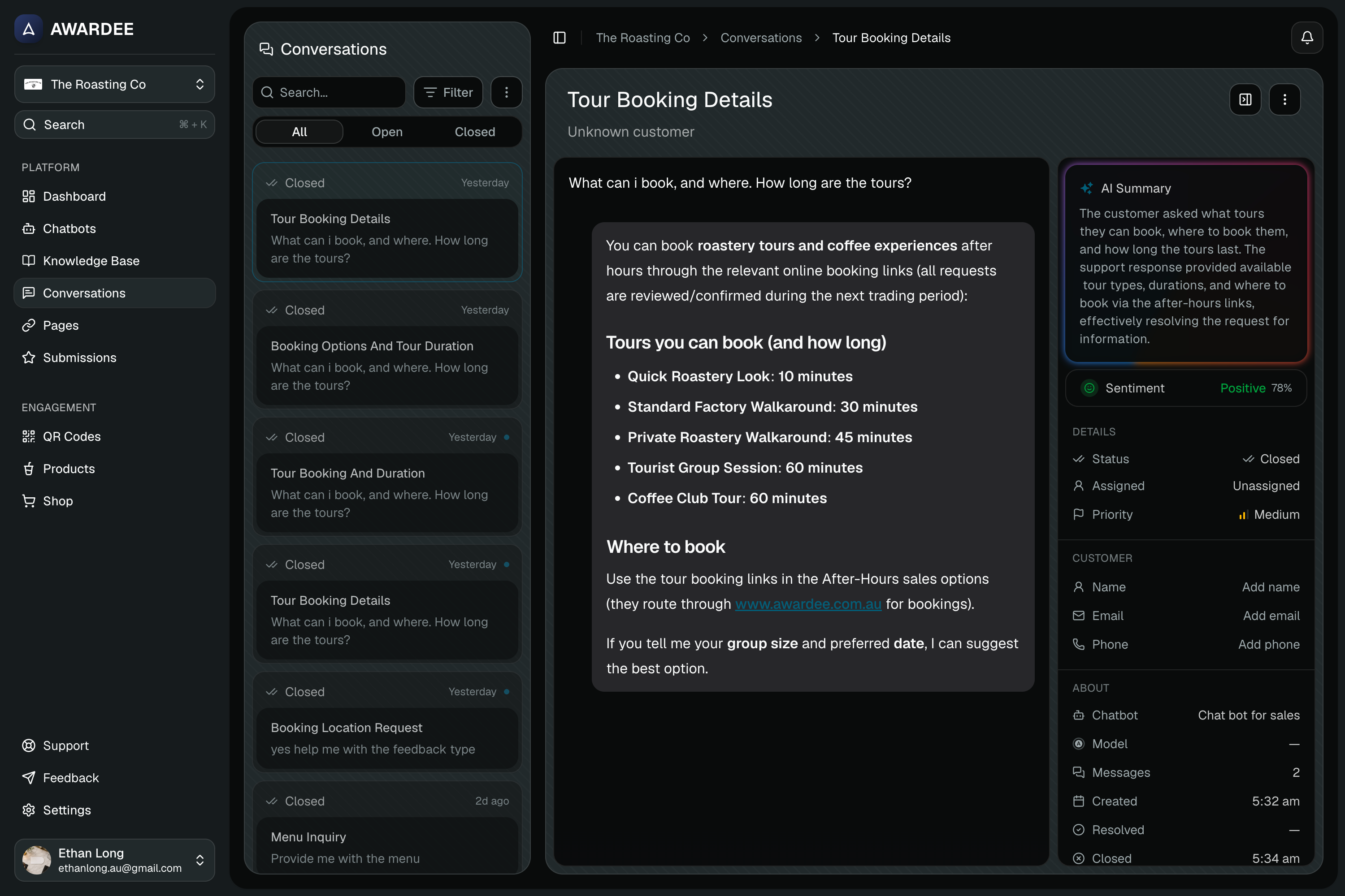 The Awardee dashboard