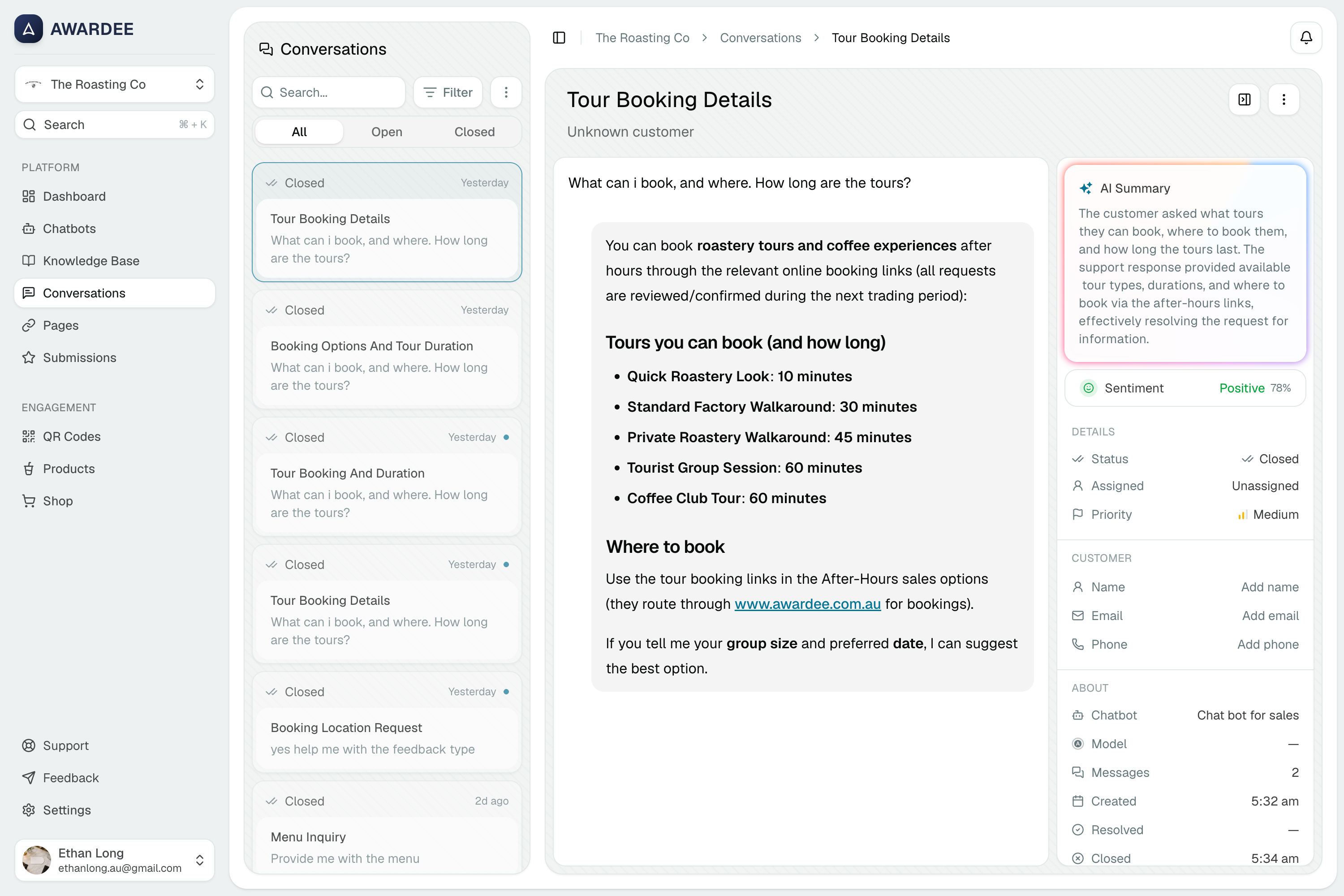 The Awardee dashboard